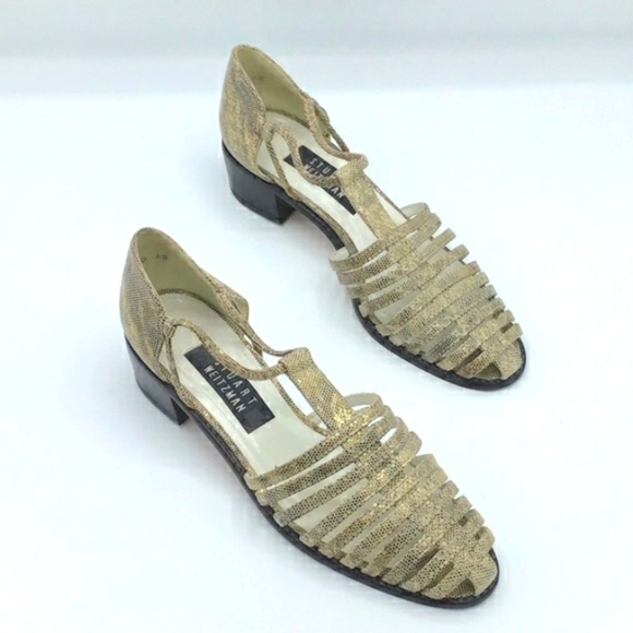 Stuart Weitzman Python Gold Leather Caged Loafers 8.5. - Picture 3 of 14